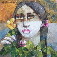 Iqbal Durrani, Orchid of Desire - 18 x 18 in - Oil on Canvas, Figurative Painting, AC-IQD-137